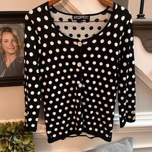 Windridge Cheryl Nash Black Polka Dot Cardigan Sweater sz S